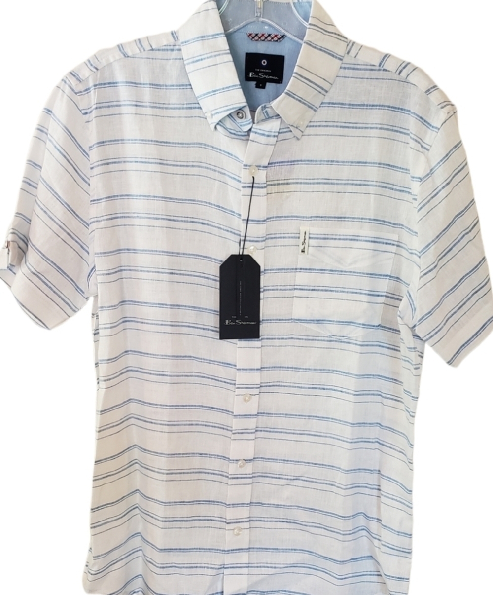 Ben Sherman Bright White Linen Blend Button Down Shirt